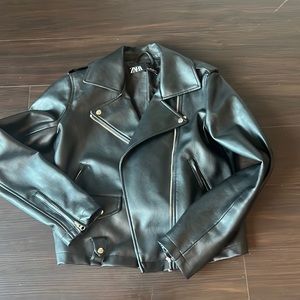 Black leather motorcycle jacket from Zara